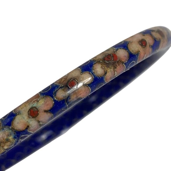 VTG Floral Cloisonne Enamel Bangle Bracelet Blue Pink Flowers Women Jewelry FLAW - Picture 1 of 8